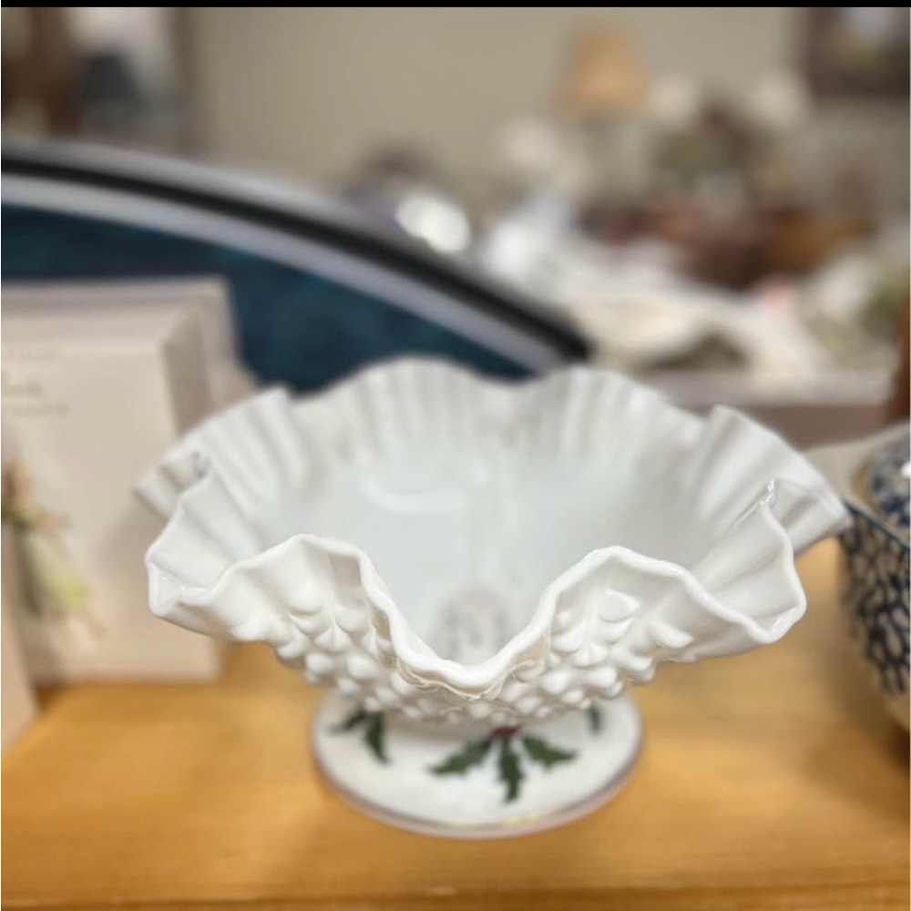 Vintage Fenton Handpainted Holly Dish